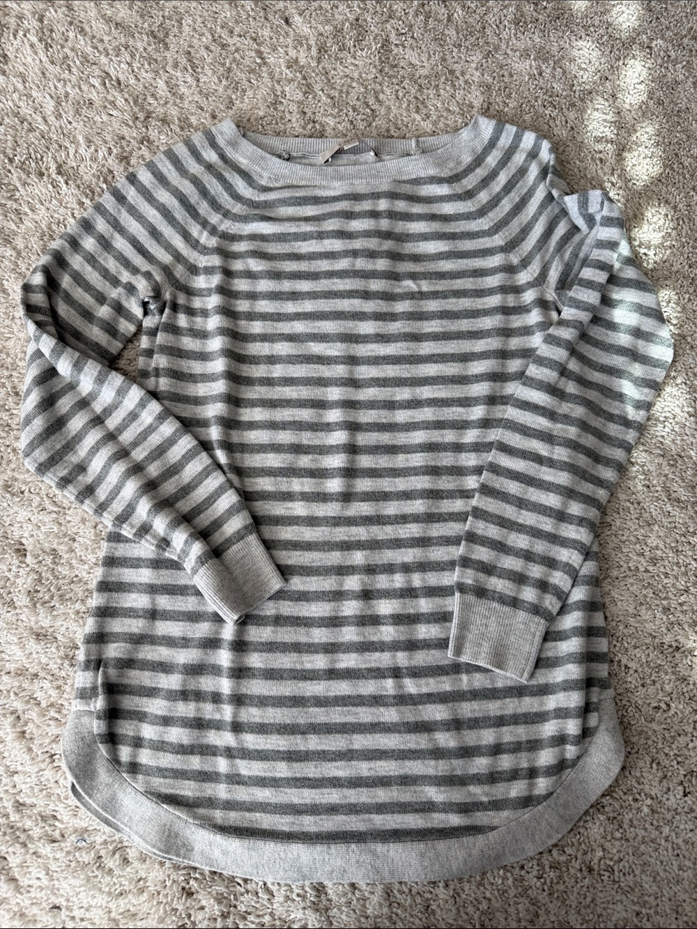 LOFT Gray Striped Crewneck Sweater